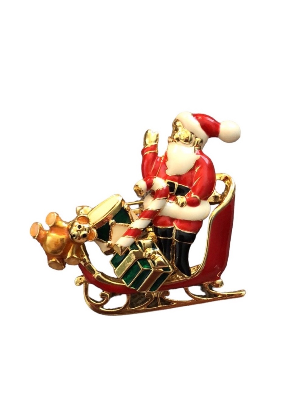 Santa Claus Sleigh with Interchangeable Removable Charms Vintage Brooch